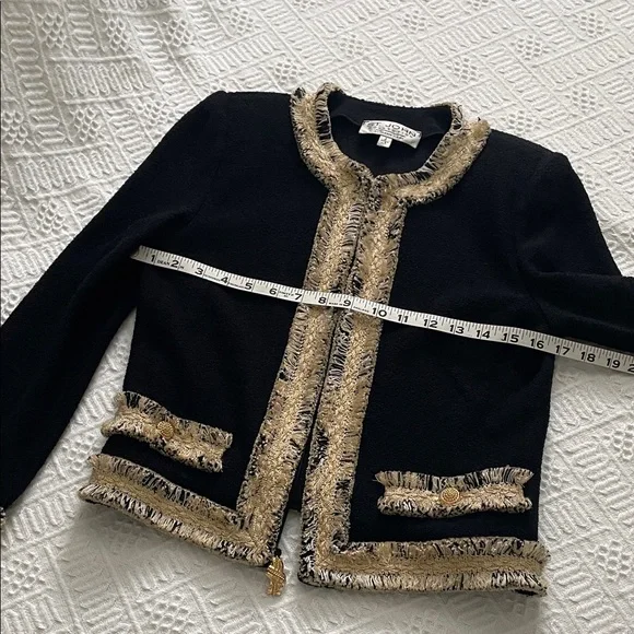 St. John Tweed Knit Jacket Gold Black - Picture 3 of 16